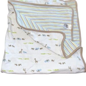 Carters 28x30” safari animal blue green brown white striped baby blanket